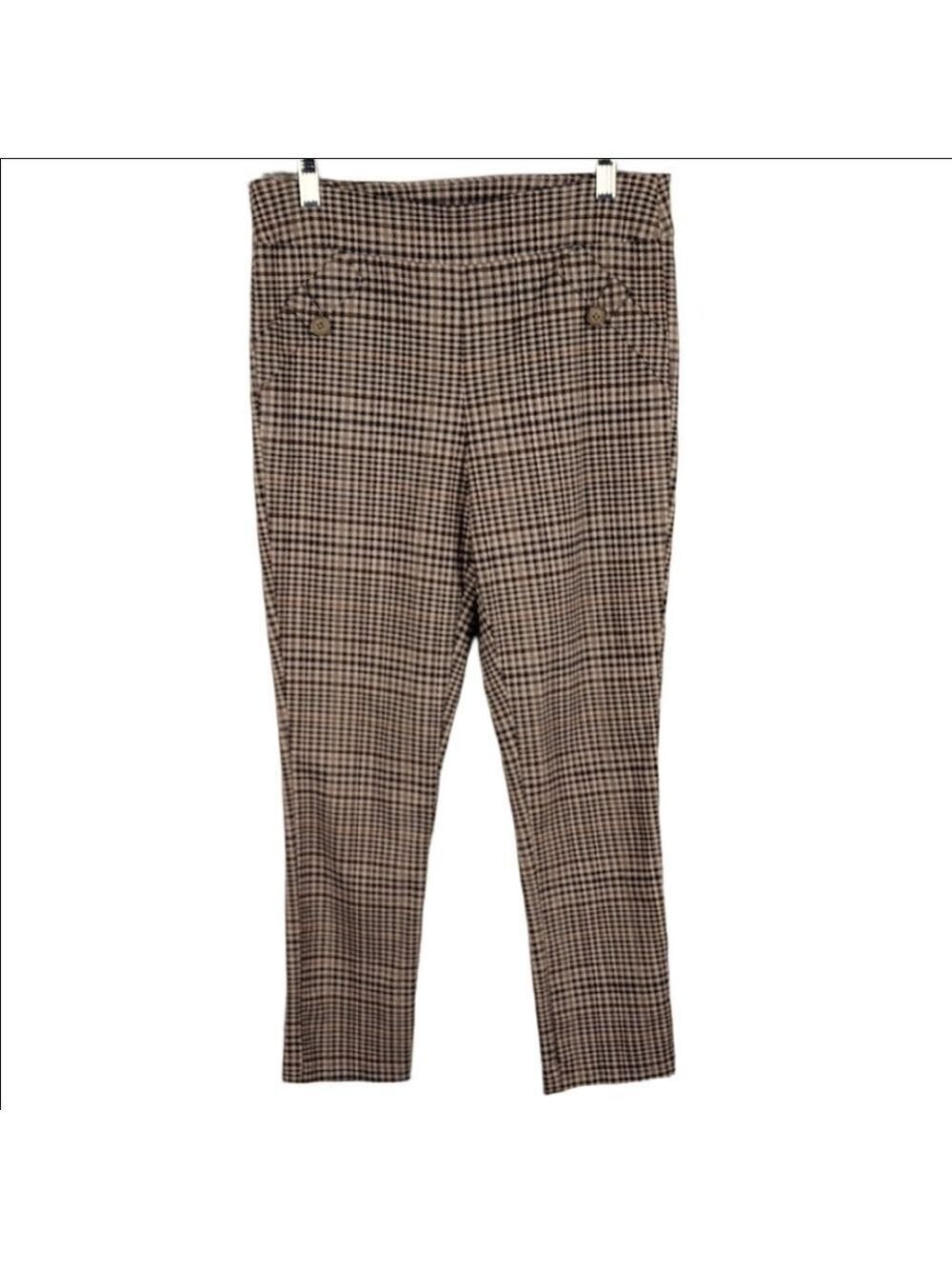 Joe B by Joe Benbasset Tan Check Plaid Mid Rise Pull On Straight Leg Trouser
